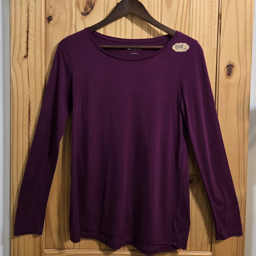 Stylus‎ Women's Long Sleeve T Shirt Size SM Plum Purple Crew Neck Pullover Top